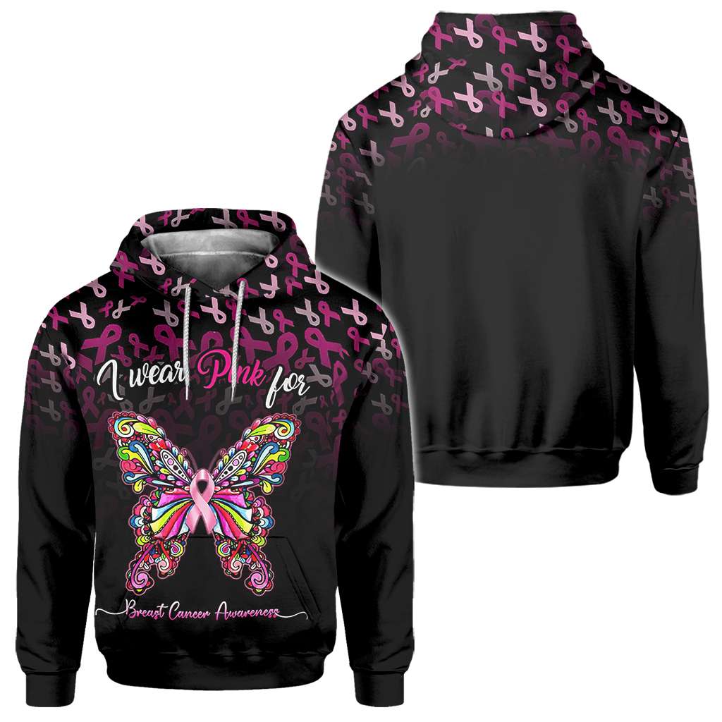 Je porte du rose pour la sensibilisation au cancer du sein - T-shirt et sweat à capuche papillon - Sensibilisation au cancer du sein - 0822