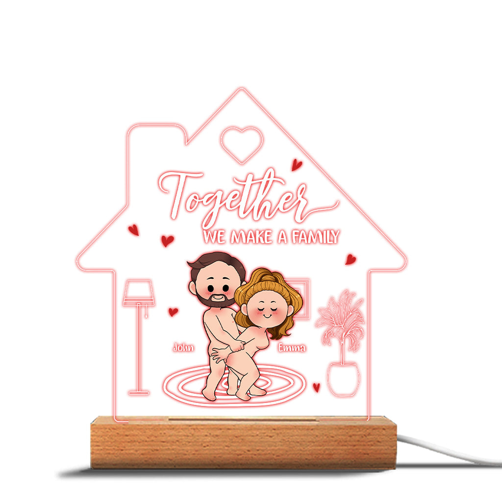 Together We Make A Family - Personalized Couple Shaped Plaque Light Base
