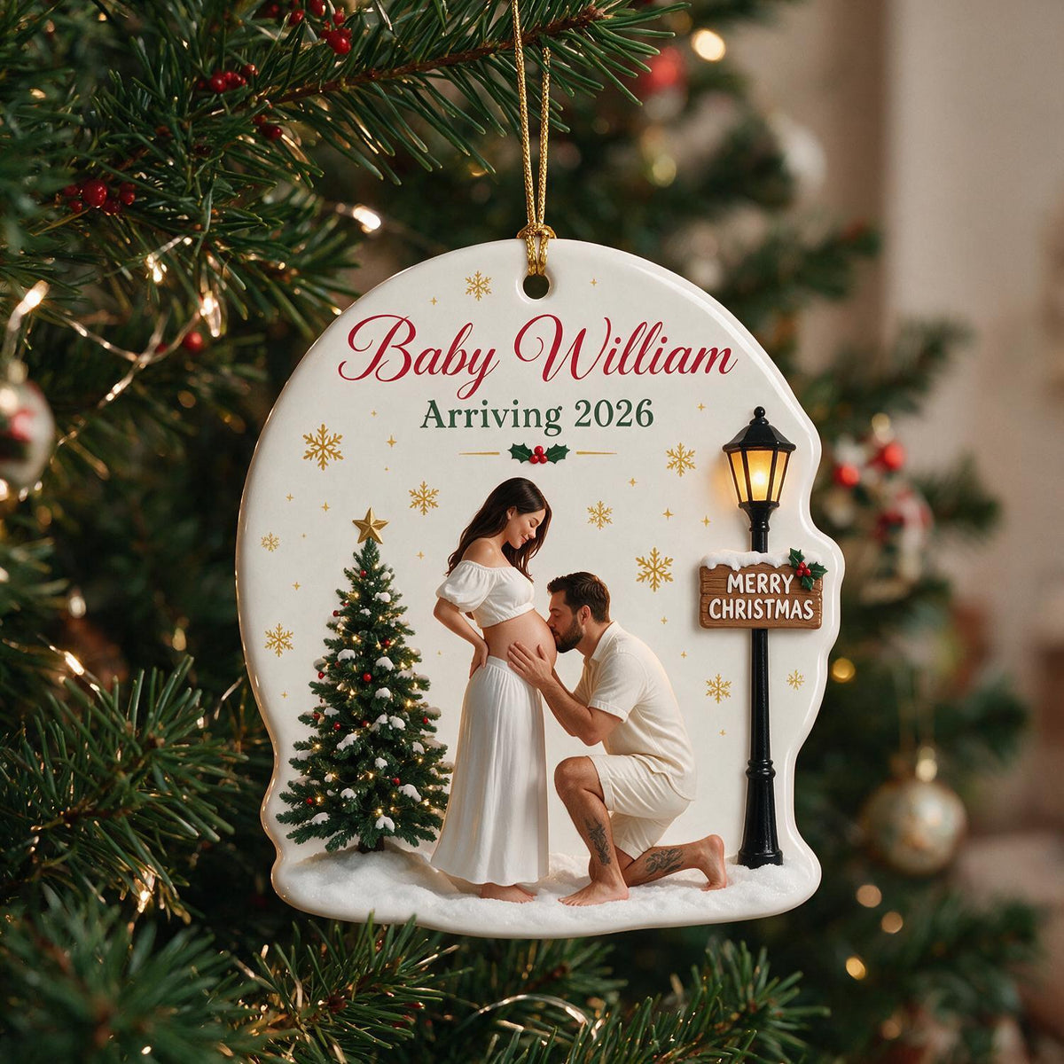 Ornement en céramique personnalisé pour Noël - Annonce de nouveau bébé, cadeau pour futurs parents