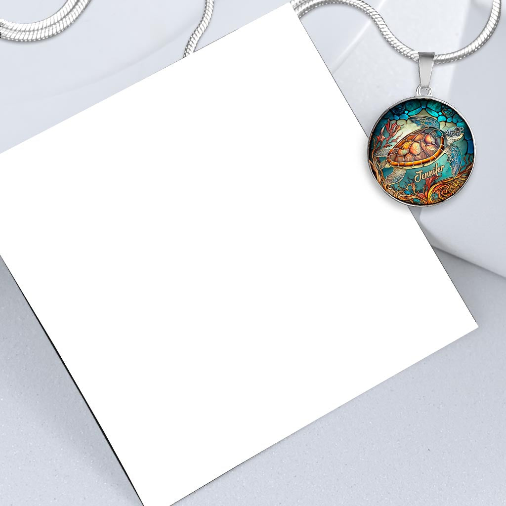 Love Turtles - Personalized Turtle Round Pendant Necklace