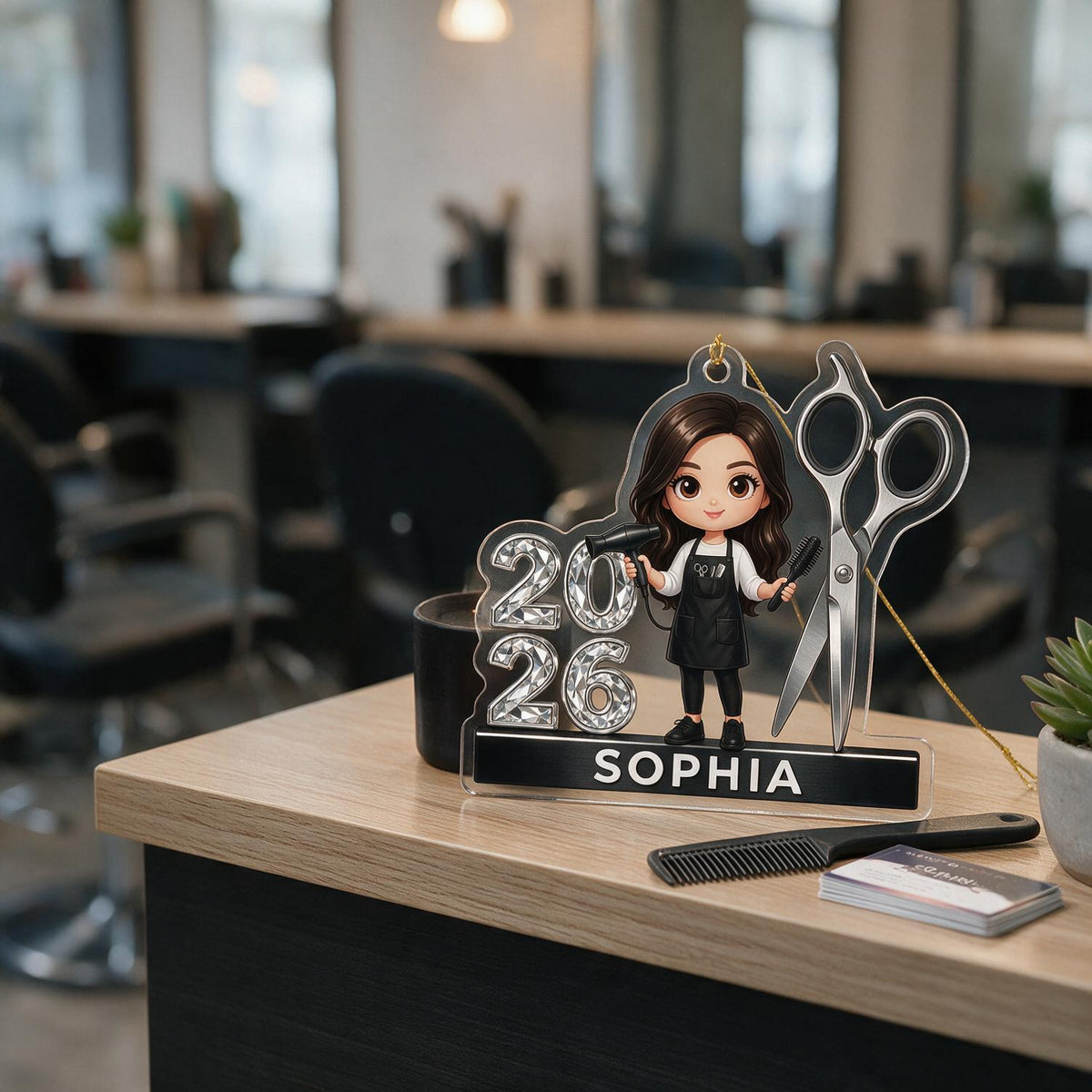 Personalisierte 2026 Frauenfriseur Acryl Ornament - Friseurin Weihnachtsgeschenk
