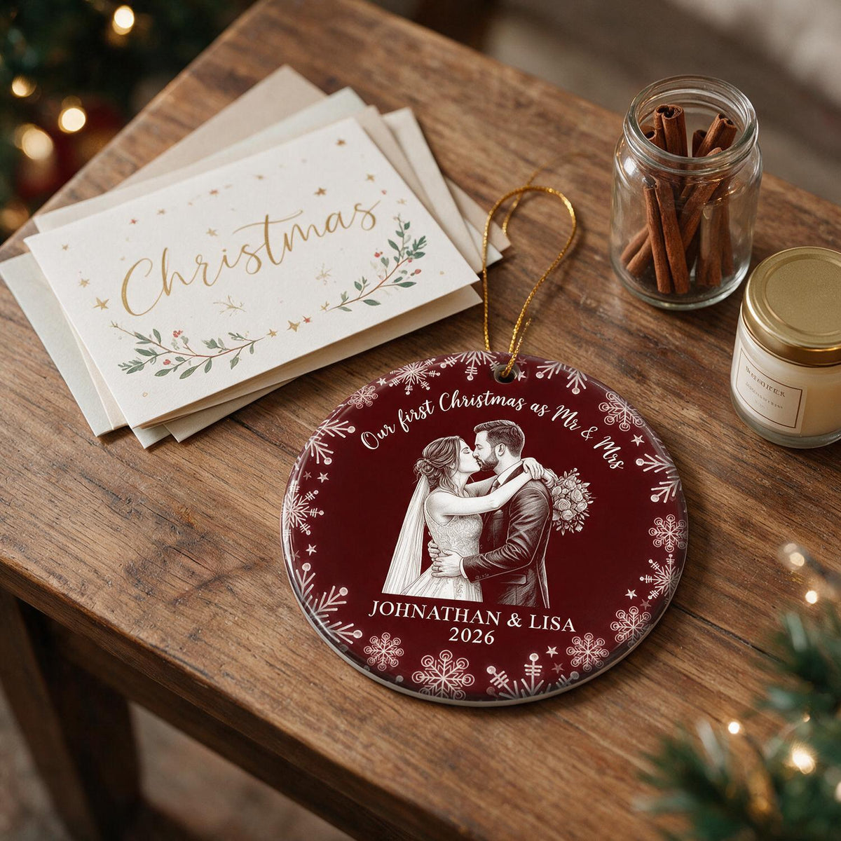 Personalisierte Unser erstes Weihnachten als Mr & Mrs Hochzeits-Paar Ornament, Geschenk für Neuvermählte