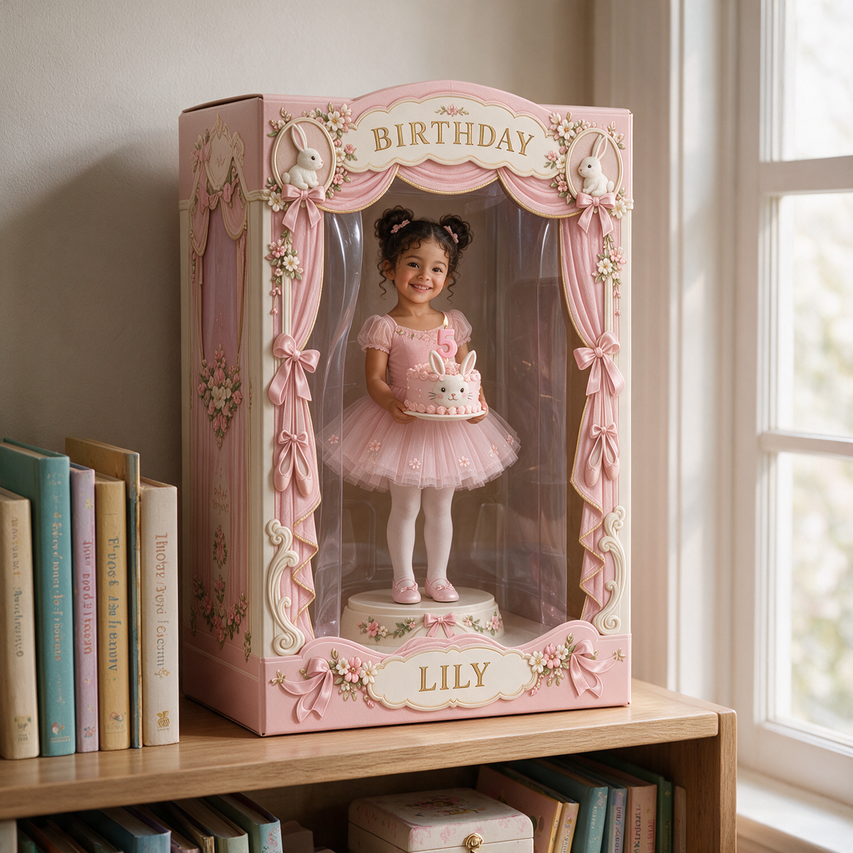 Personalisierte Foto-Hasen-Acryl-Displaybox - 5. Geburtstag Geschenk für Mädchen