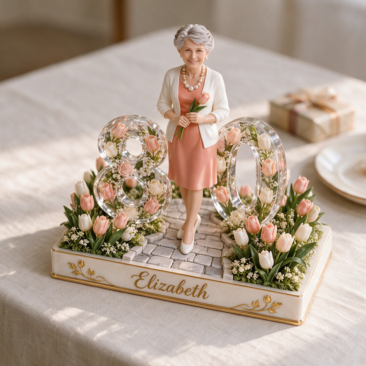 Personalisierte Geburtstagsfigur - Individuelles Porträt, Tulpen-Garten Geschenk
