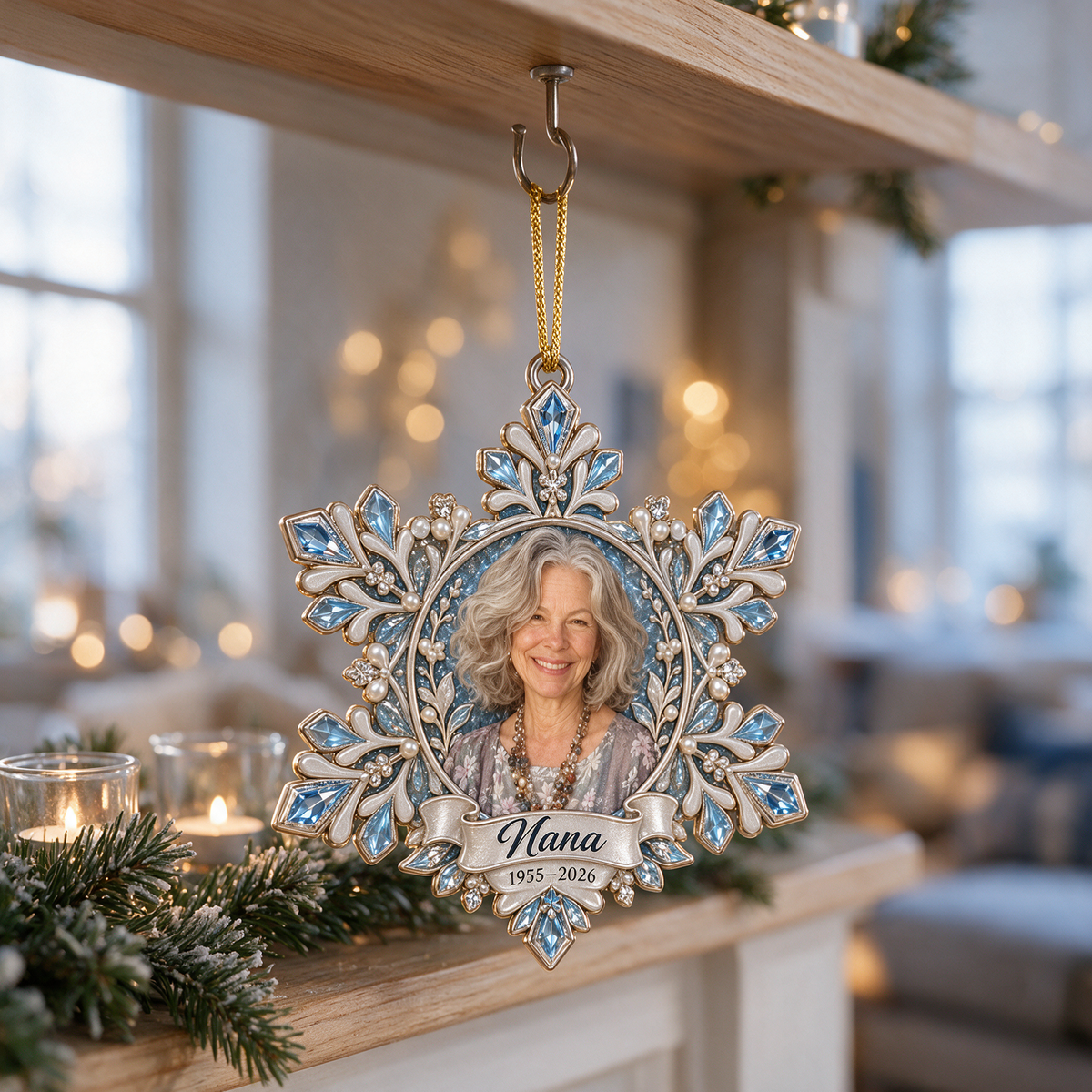 Personalized Custom Photo Snowflake Memorial Christmas Ornament - In Memory of Grandma