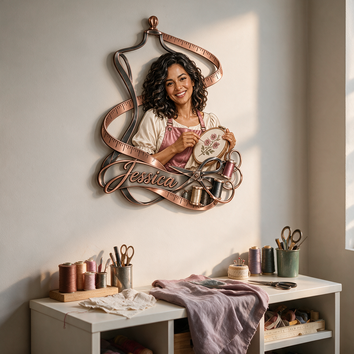 Personalized Custom Photo Sewing 3D Cut Metal Sign - Gift for Women