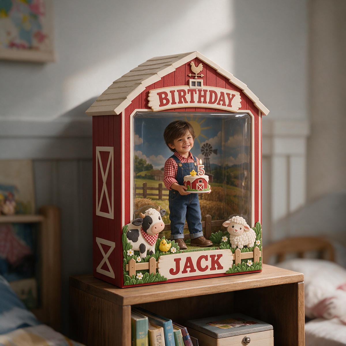 Personalized Custom Photo Farm Acrylic Display Box - 5th Birthday Gift for Boys