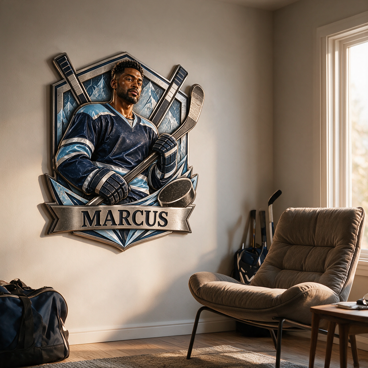 Personalisierte 3D-gedruckte Metalltafel für Eishockey - Geschenk für junge Männer