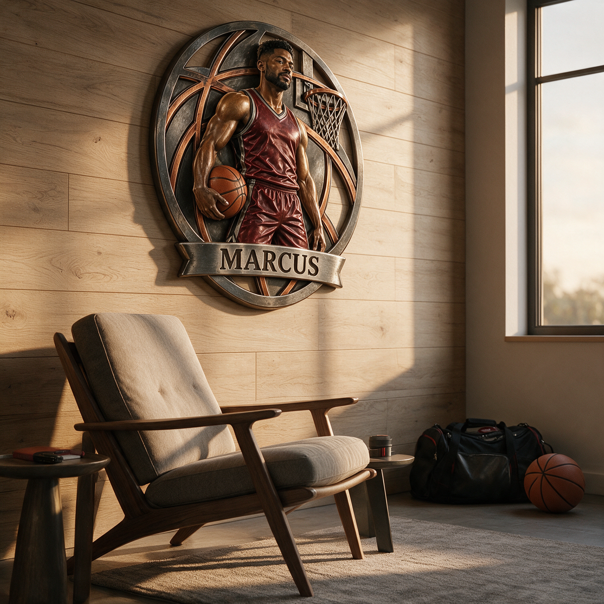 Personalisierte Foto-Basketball 3D-gedrucktes Metall-Schild - Geschenk für junge Männer