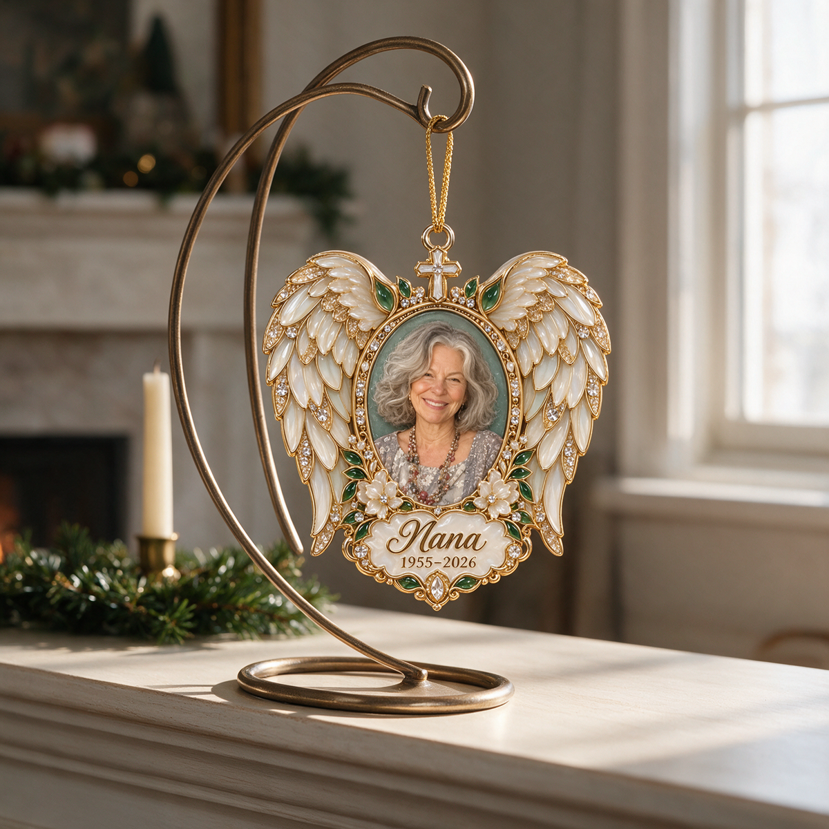 Personalized Custom Photo Angel Wings Memorial 3D Christmas Ornament - Grandmother Remembrance Keepsake