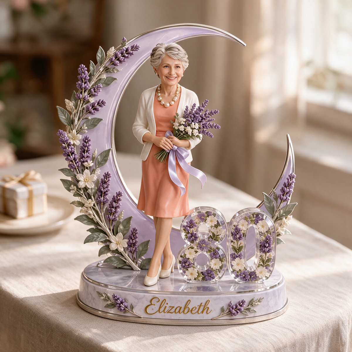 Figurine d'anniversaire personnalisée - Portrait sur mesure, cadeau souvenir Lune Lavande