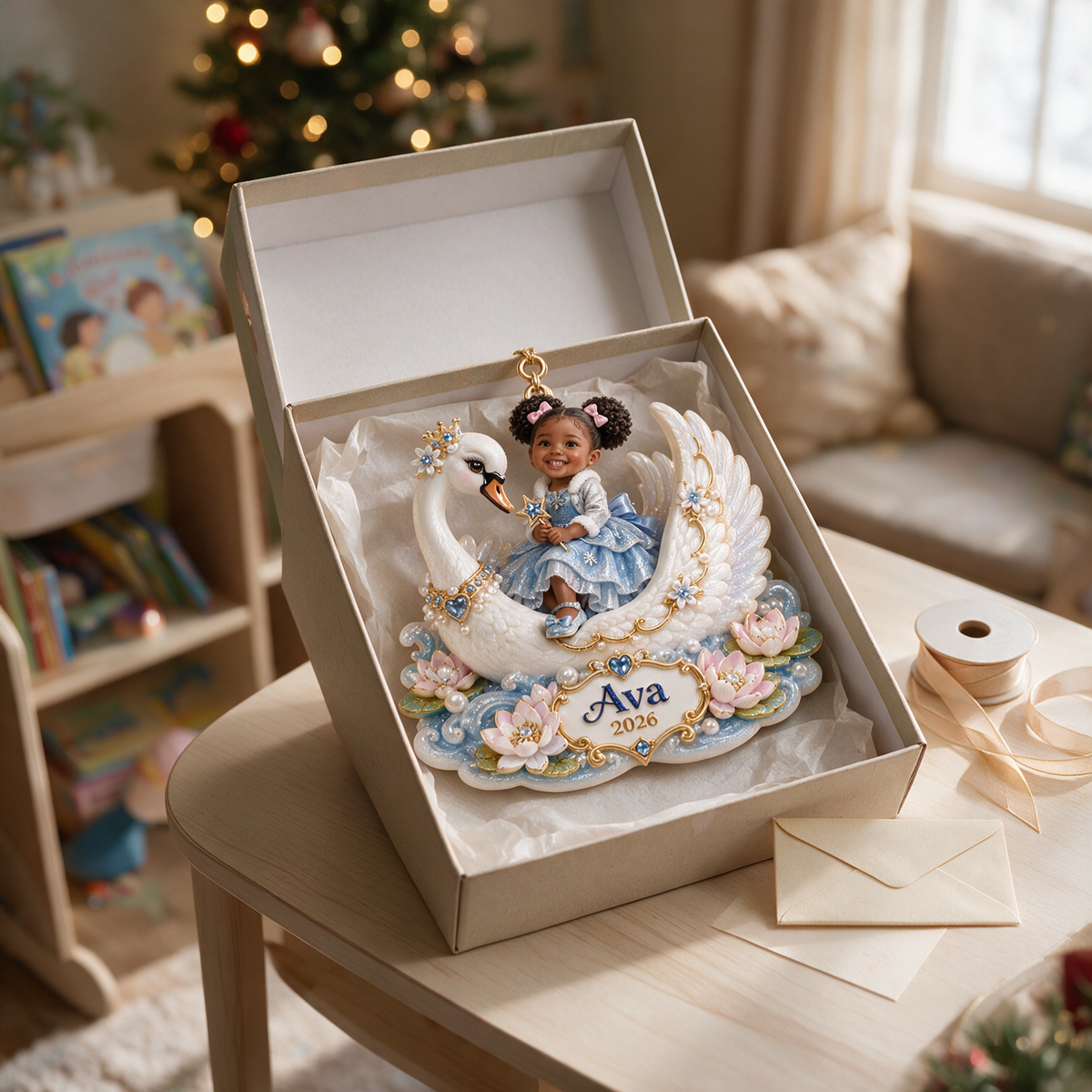 Personalized Custom Photo Swan 3D Ornament - 2026 Christmas Gift for Little Girls