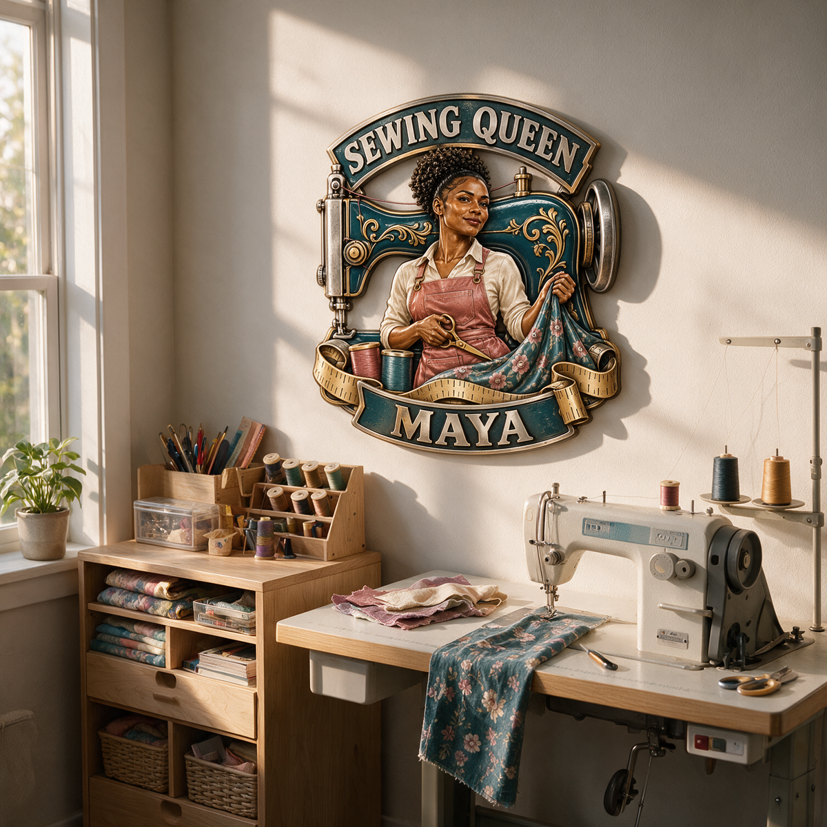 Personalized Custom Photo Sewing Queen 3D Printed Cut Metal Sign - Gift for Young Women
