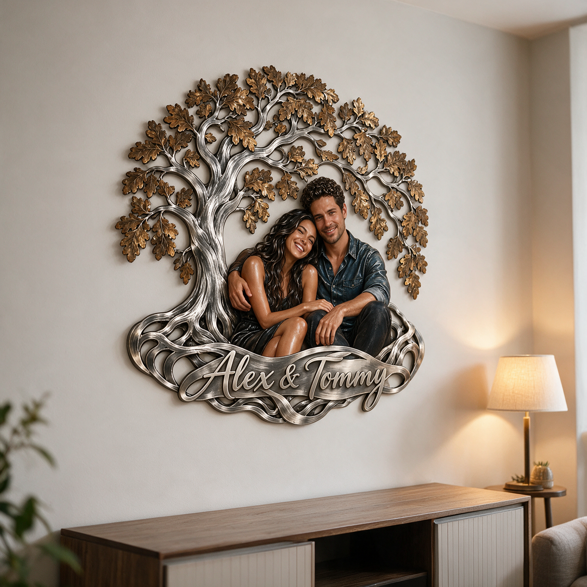 Personalisierte 3D Metall Wandkunst Baum der Liebe - Geschenk für Paare
