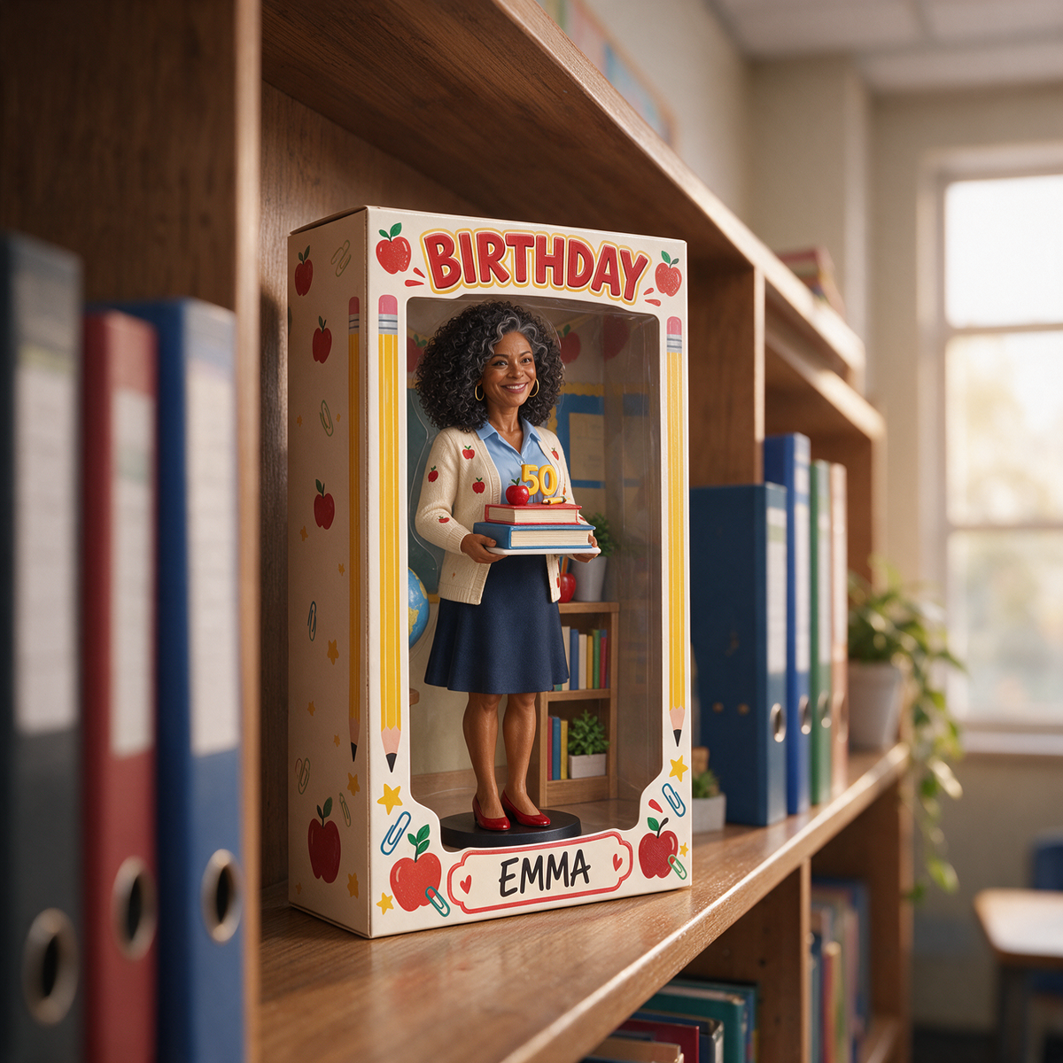 Personalized Teacher Acrylic Display Box - Birthday Gift with Custom Portrait Figurine
