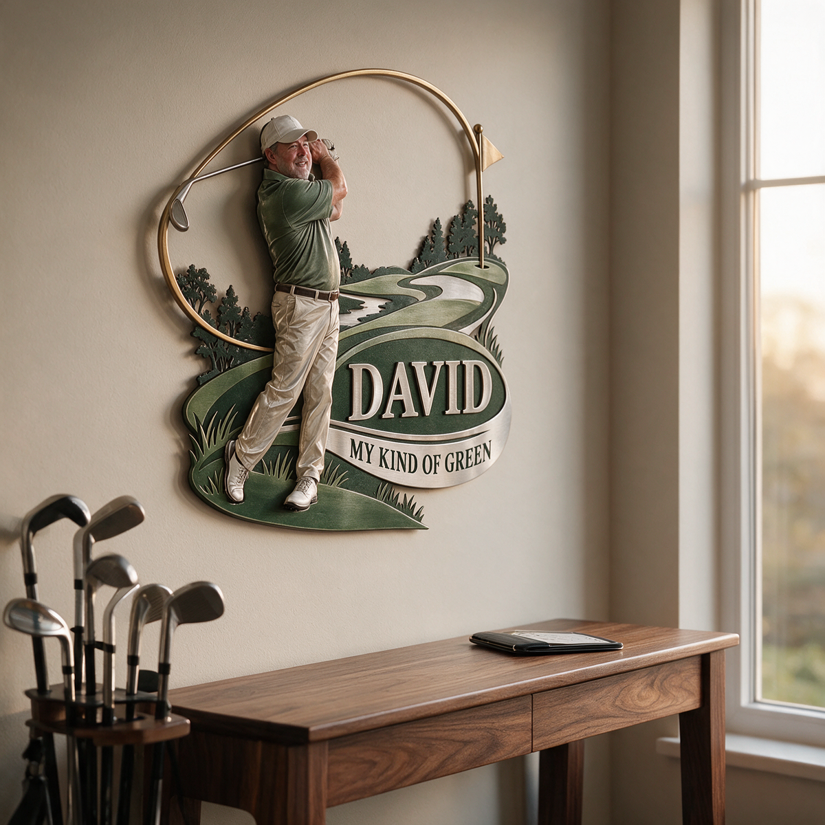 Personalisierte Golf Metall Wandkunst - Individuelles Porträt und Name, Golfer Wanddekoration