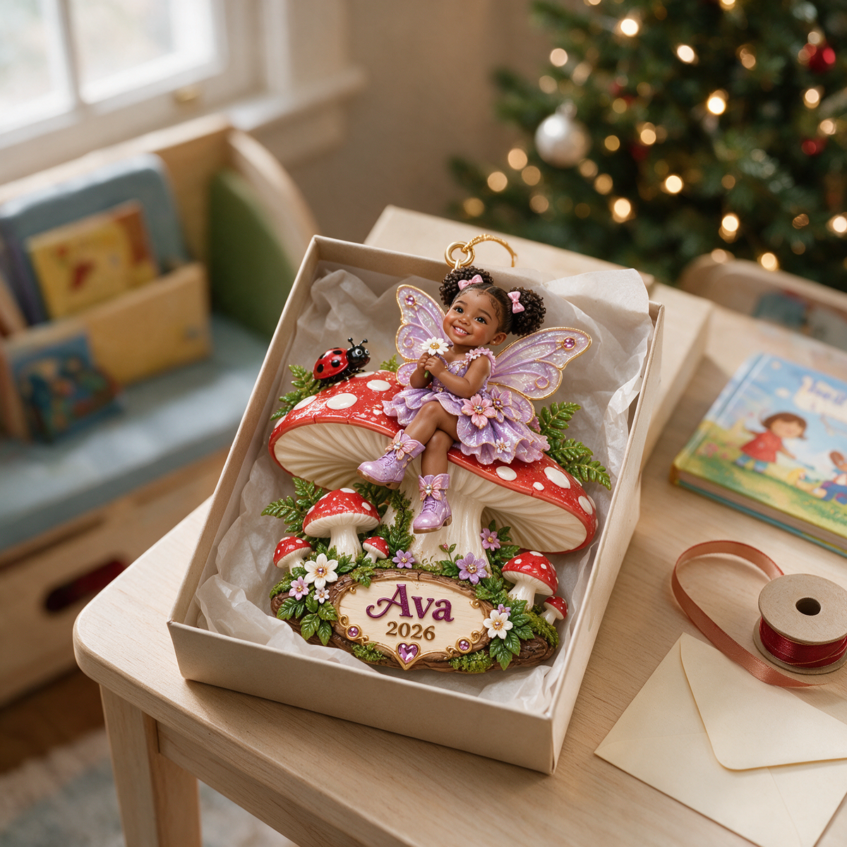 Personalized Custom Photo Mushroom Fairy 3D Ornament - 2026 Christmas Gift for Little Girls