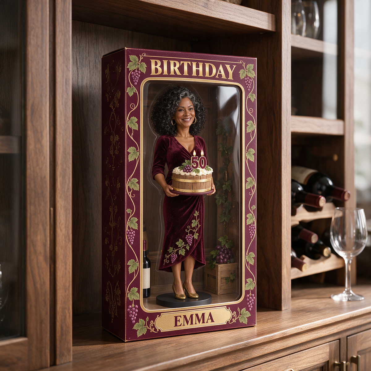 Personalized Wine Lover Acrylic Display Box - 50th Birthday Photo Figurine Keepsake