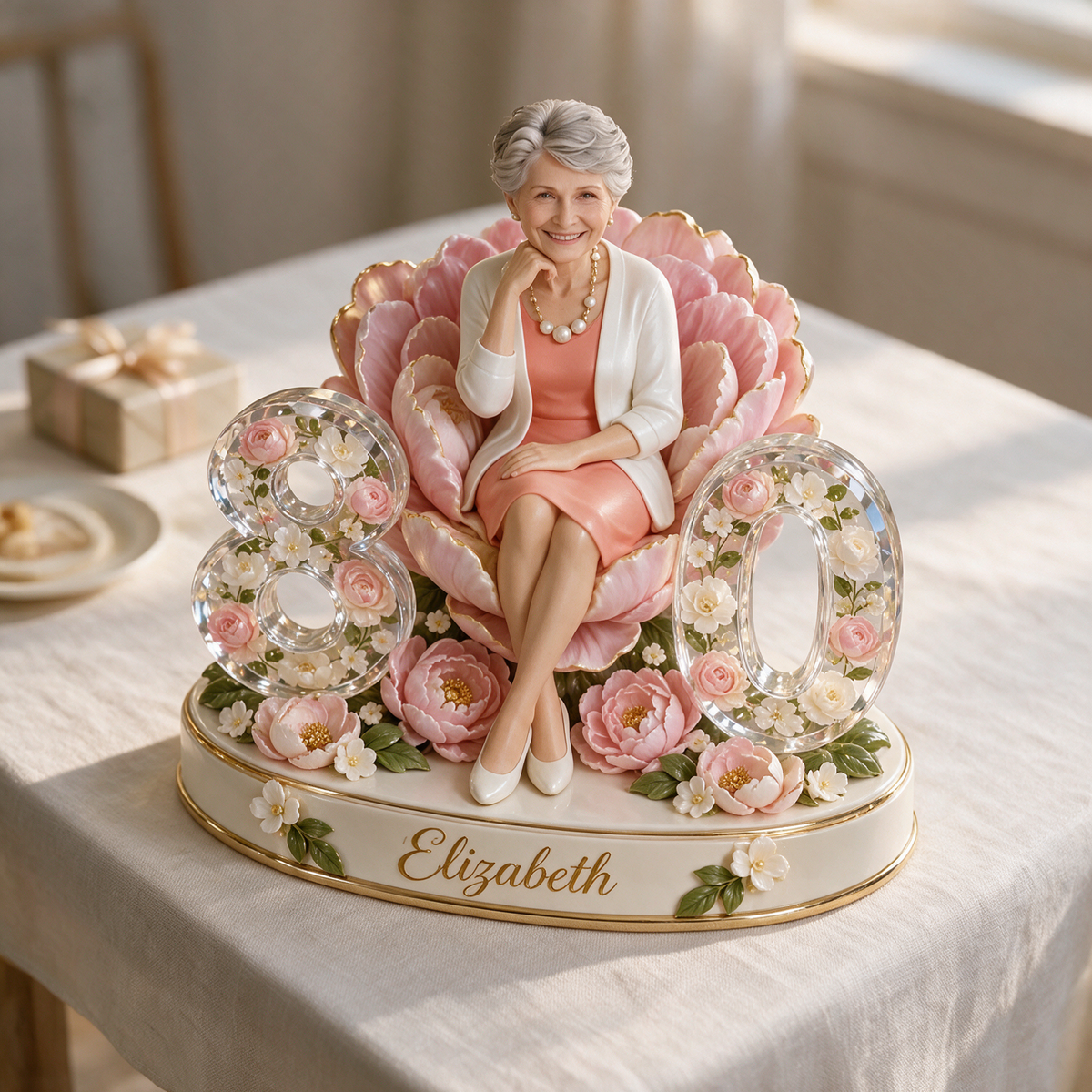 Personalisierte Geburtstagsfigur - Individuelles Porträt, Pfingstrose Andenken Geschenk