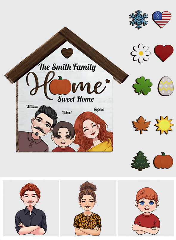 Home Sweet Home - Personalized Family Interchangeable Wood Sign