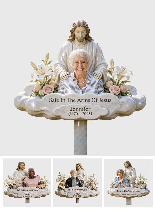 Gedenkgeschenk, Geborgen in Jesu Armen – Personalisierte Gedenk-Gartentafel aus Acryl / Acryl-Gedenktafel
