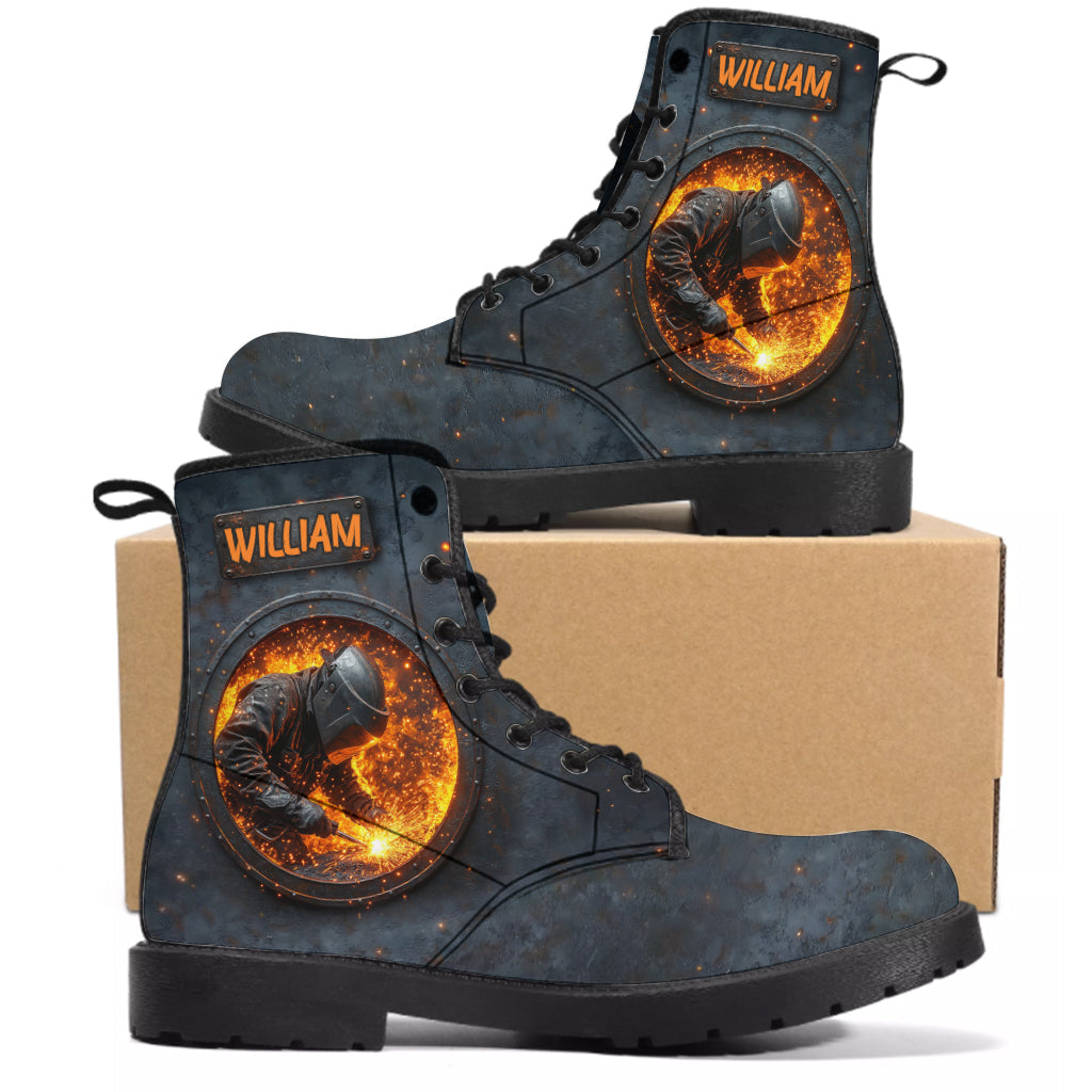 Gift For Welder Man - Personalized Welder Leather Boots