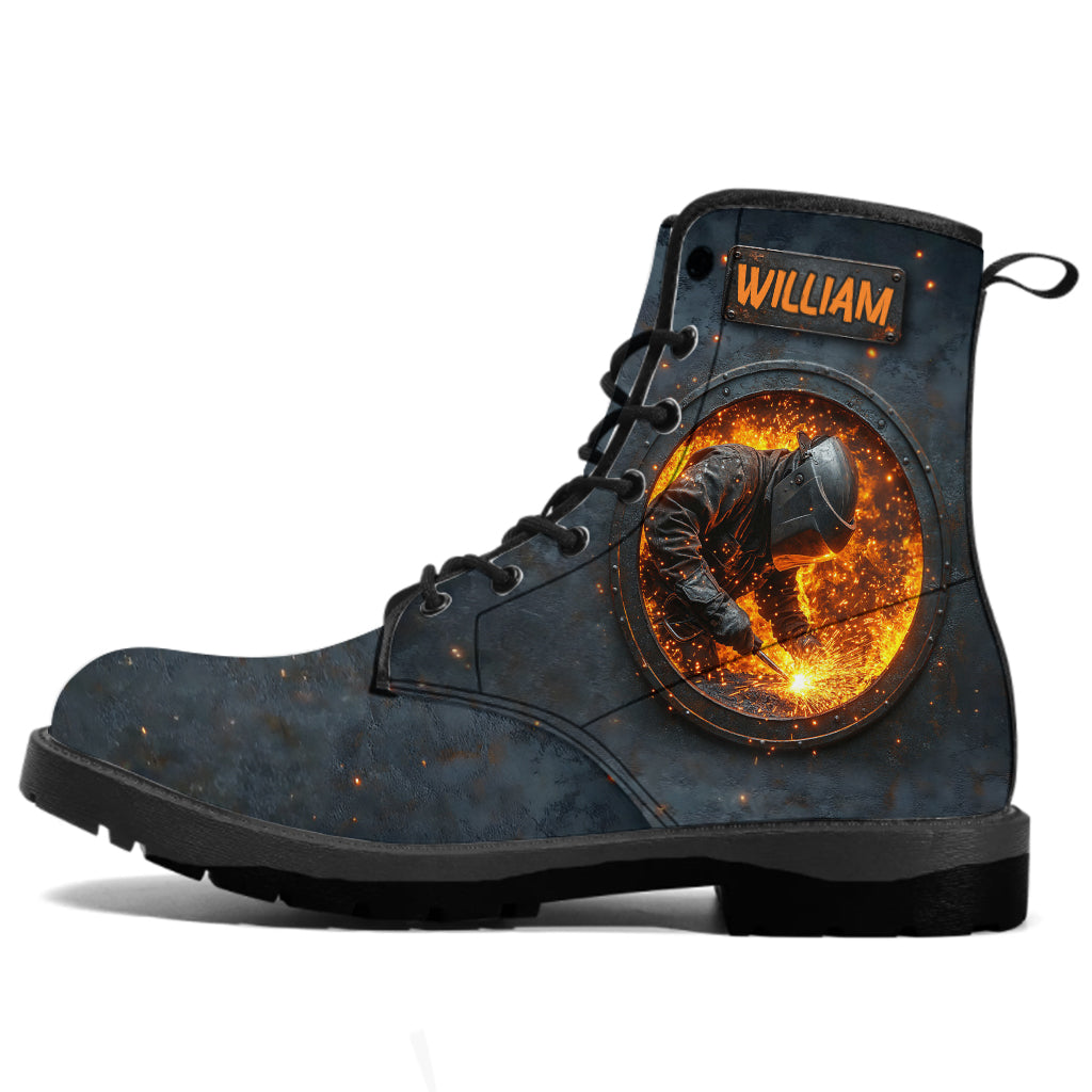 Gift For Welder Man - Personalized Welder Leather Boots
