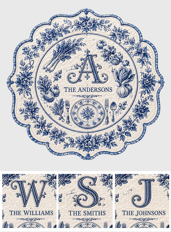 Cadeau de Famille Initial Toile De Jouy - Sous-plat Personnalisé en Forme