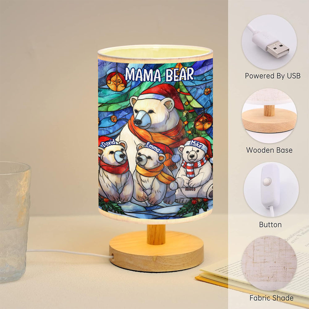 Mama Bear - Personalized Mother Table Lamp With Wood Base