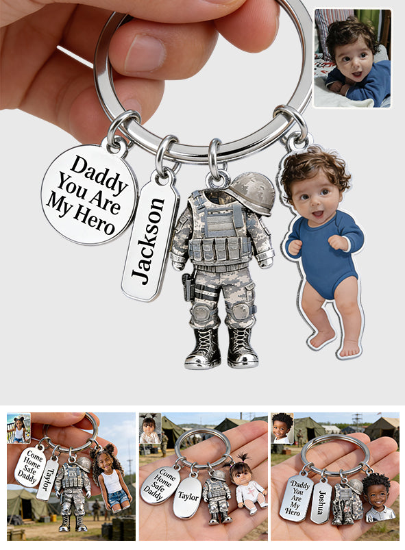 Komm sicher nach Hause, Papa - Personalisierter Veteran Premium Schlüsselanhänger mit Charms