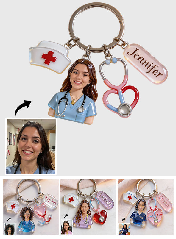 Personalisierbarer Schlüsselanhänger mit Anhängern und Foto (Krankenschwester)