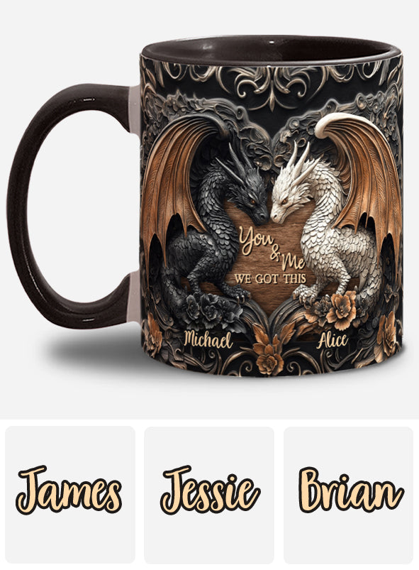 „Du und ich, wir schaffen das“ – personalisierte Tasse mit Drachenmotiv