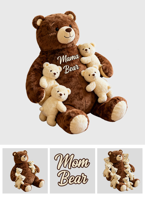 Mama Bär – Personalisiertes Kissen in Mutterform aus Kunstfell