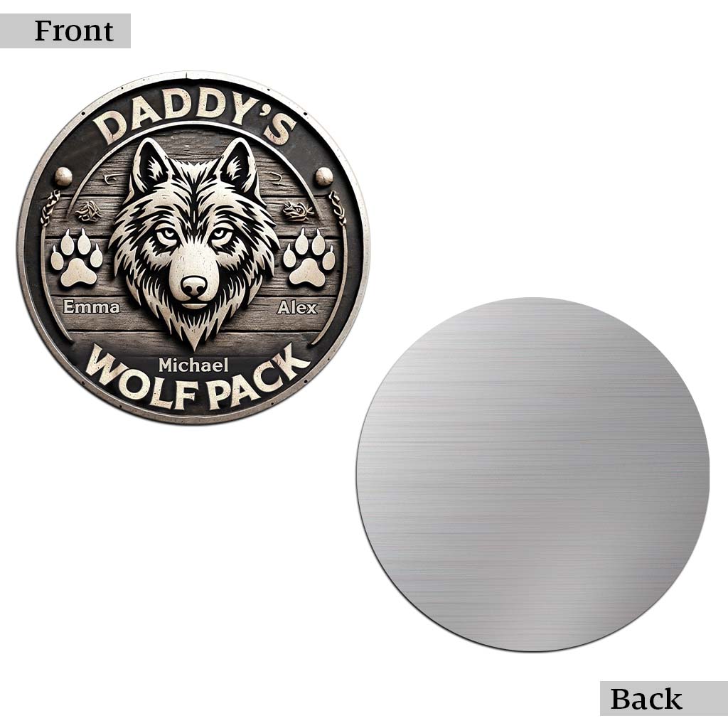 Wolf Pack Gift For Dad, Grandpa, Uncle,... - Personalized Wolf Cut Metal Sign