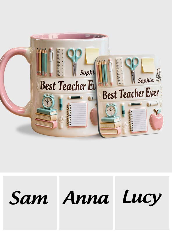 Bester Lehrer aller Zeiten – Personalisierte Tasse und Untersetzer mit Lehrermotiv