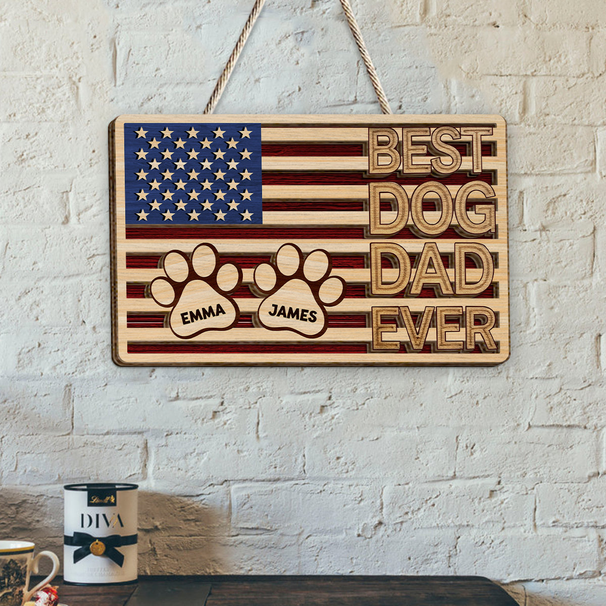 Best Dog Dad Ever - Personalized Dog 2 Layered Wood Sign / Wood Plaque