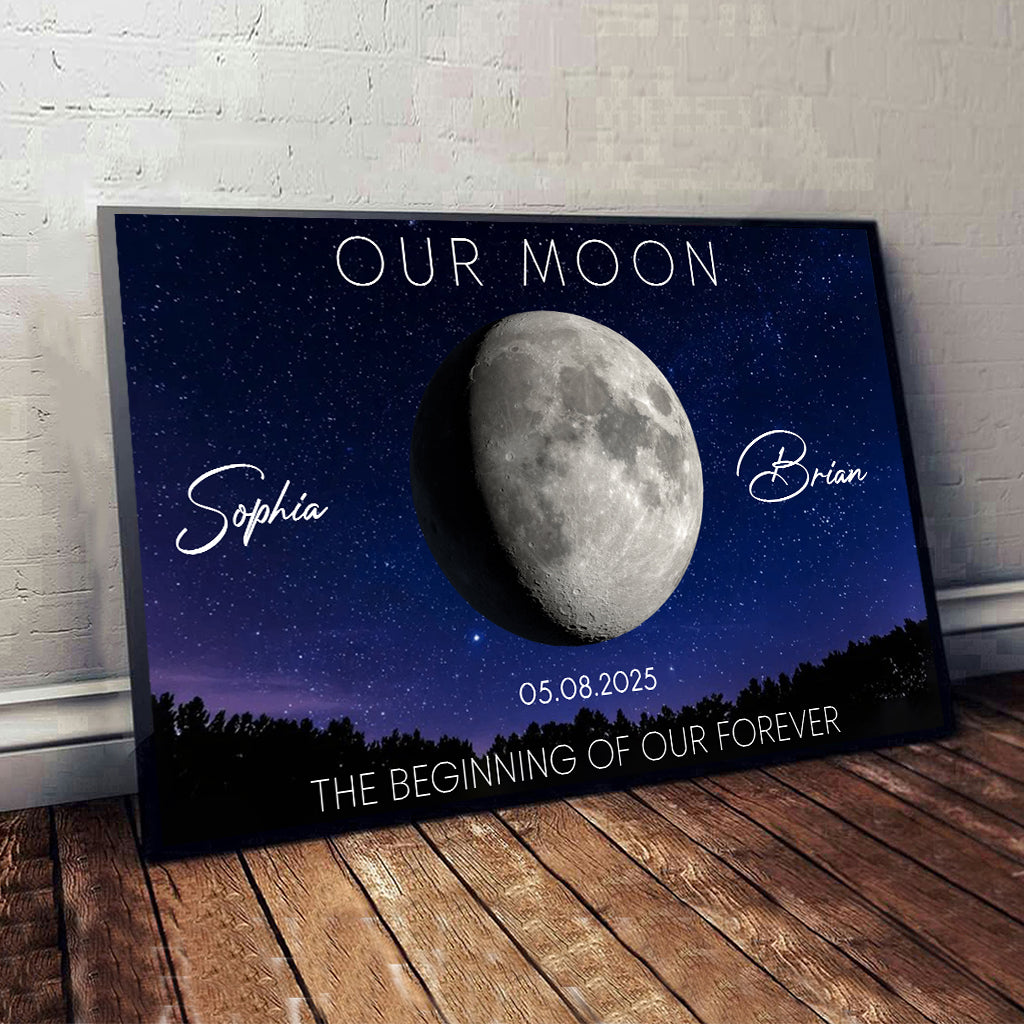Our Moon Couple Gift Moon Phase Art Anniversary - Personalized Couple Canvas And Poster
