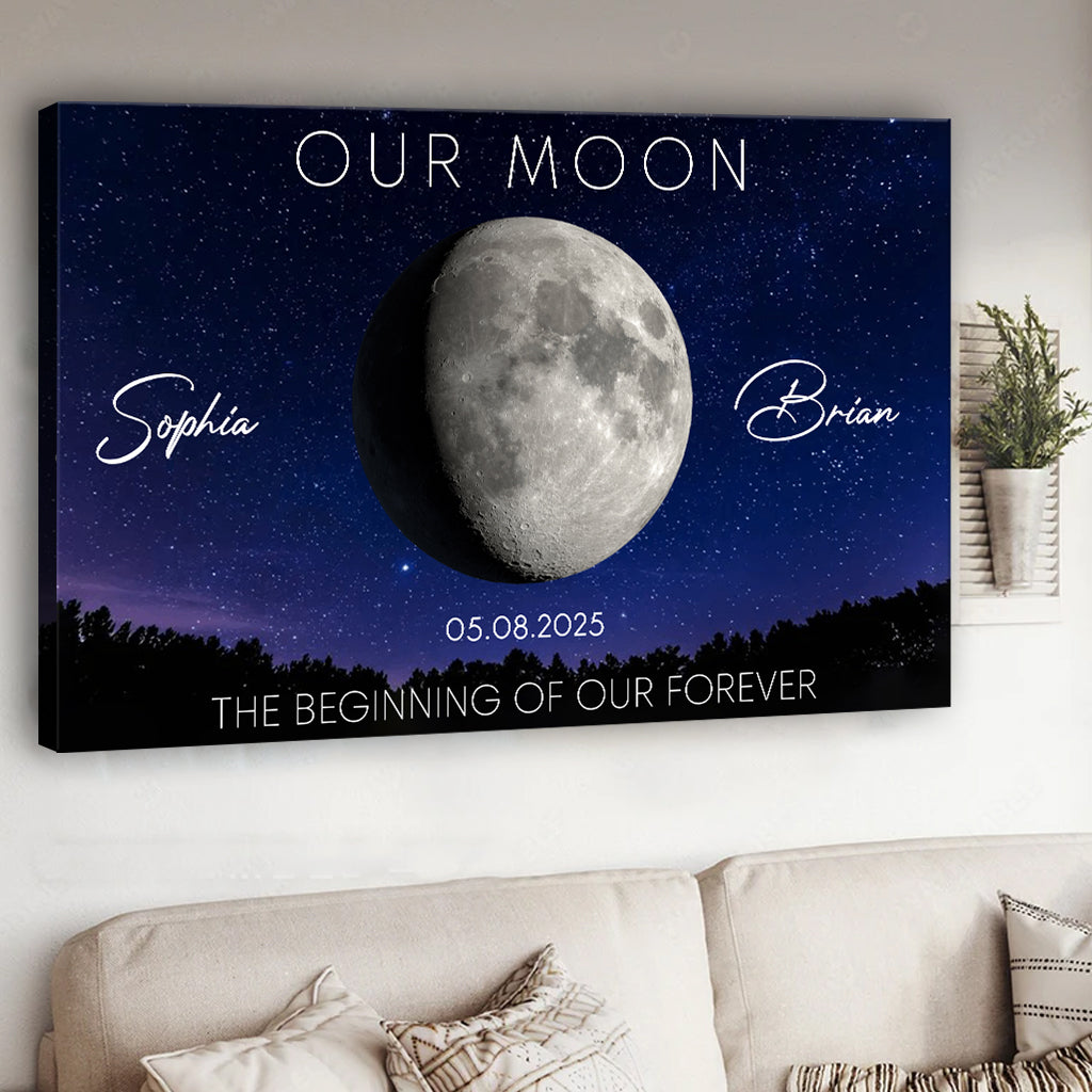 Our Moon Couple Gift Moon Phase Art Anniversary - Personalized Couple Canvas And Poster