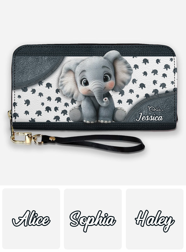 Bébé éléphant mignon - Portefeuille long en cuir personnalisé avec éléphant