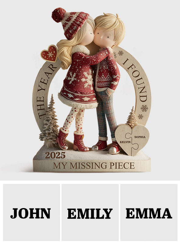 The Year I Found My Missing Piece - Personalized Couple Custom Shaped Wood Plaque