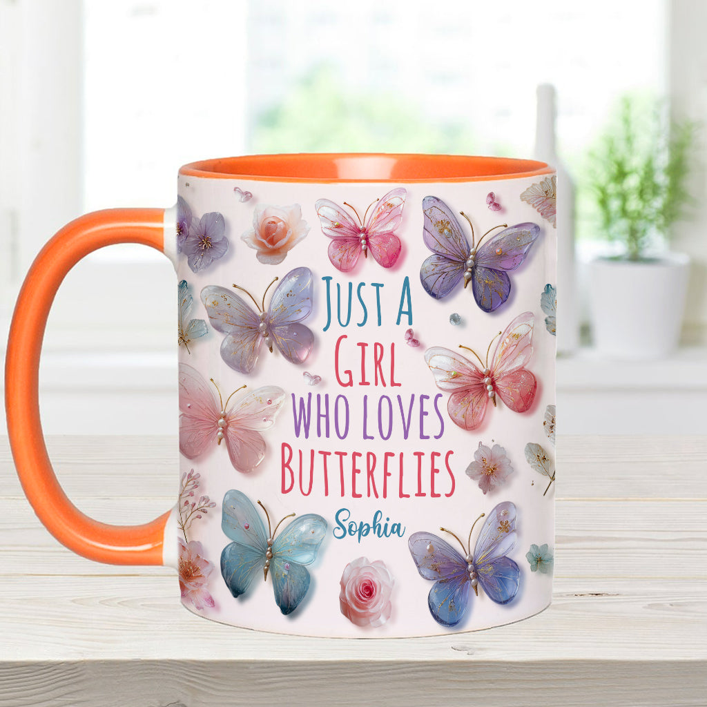 Just A Girl Who Loves Butterflies - Personalized Butterfly Accent Mug