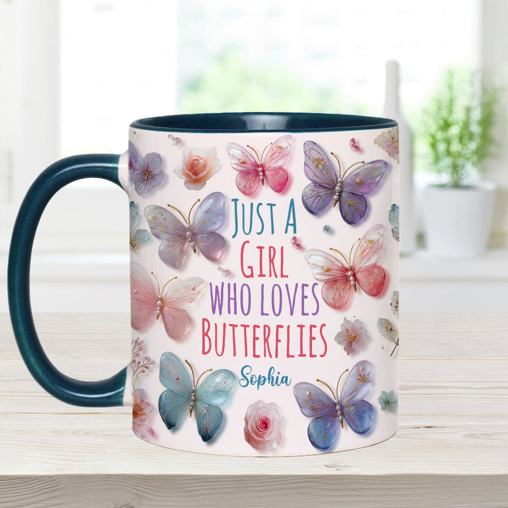 Just A Girl Who Loves Butterflies - Personalized Butterfly Accent Mug