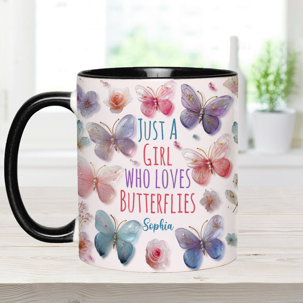 Just A Girl Who Loves Butterflies - Personalized Butterfly Accent Mug