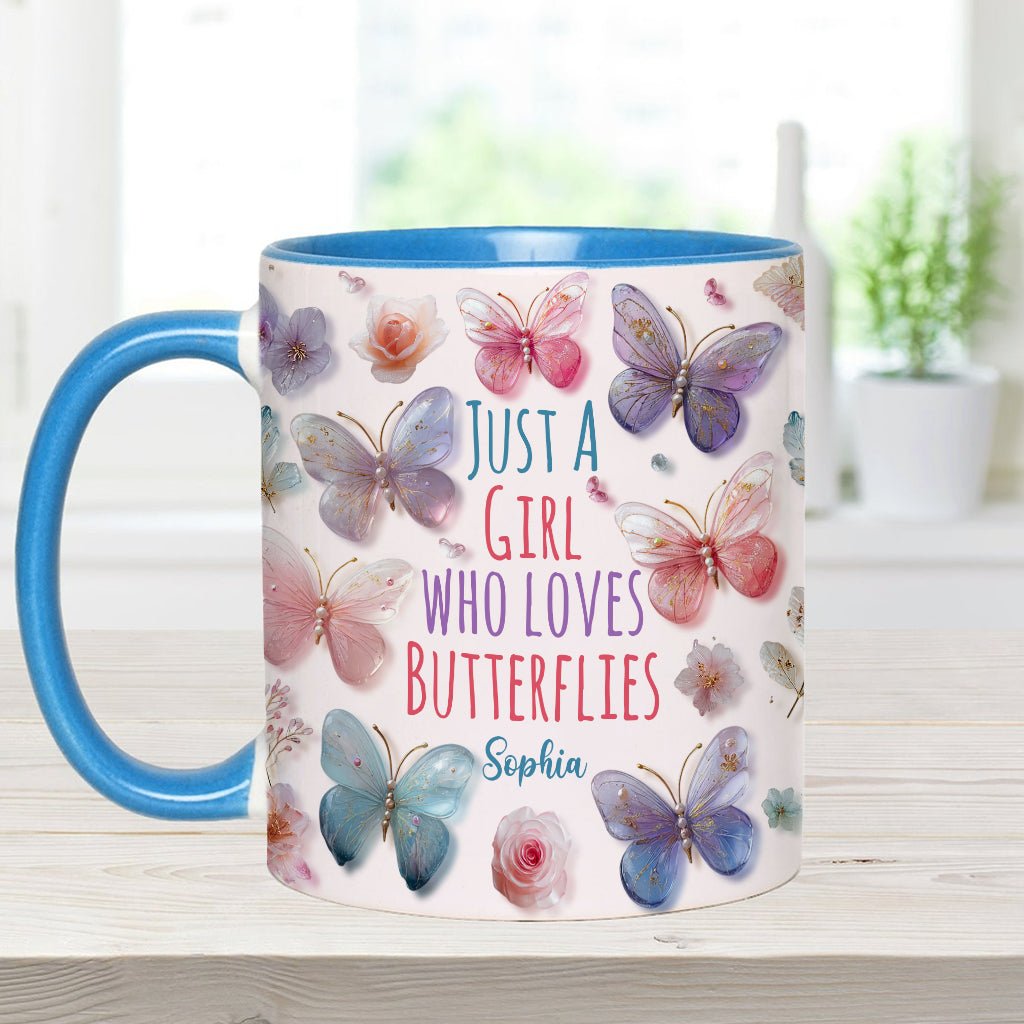 Just A Girl Who Loves Butterflies - Personalized Butterfly Accent Mug