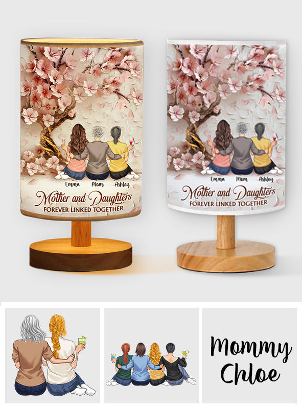 Mother And Daughters Forever Linked Together - Personalized Mother Table Lamp with Wood Base