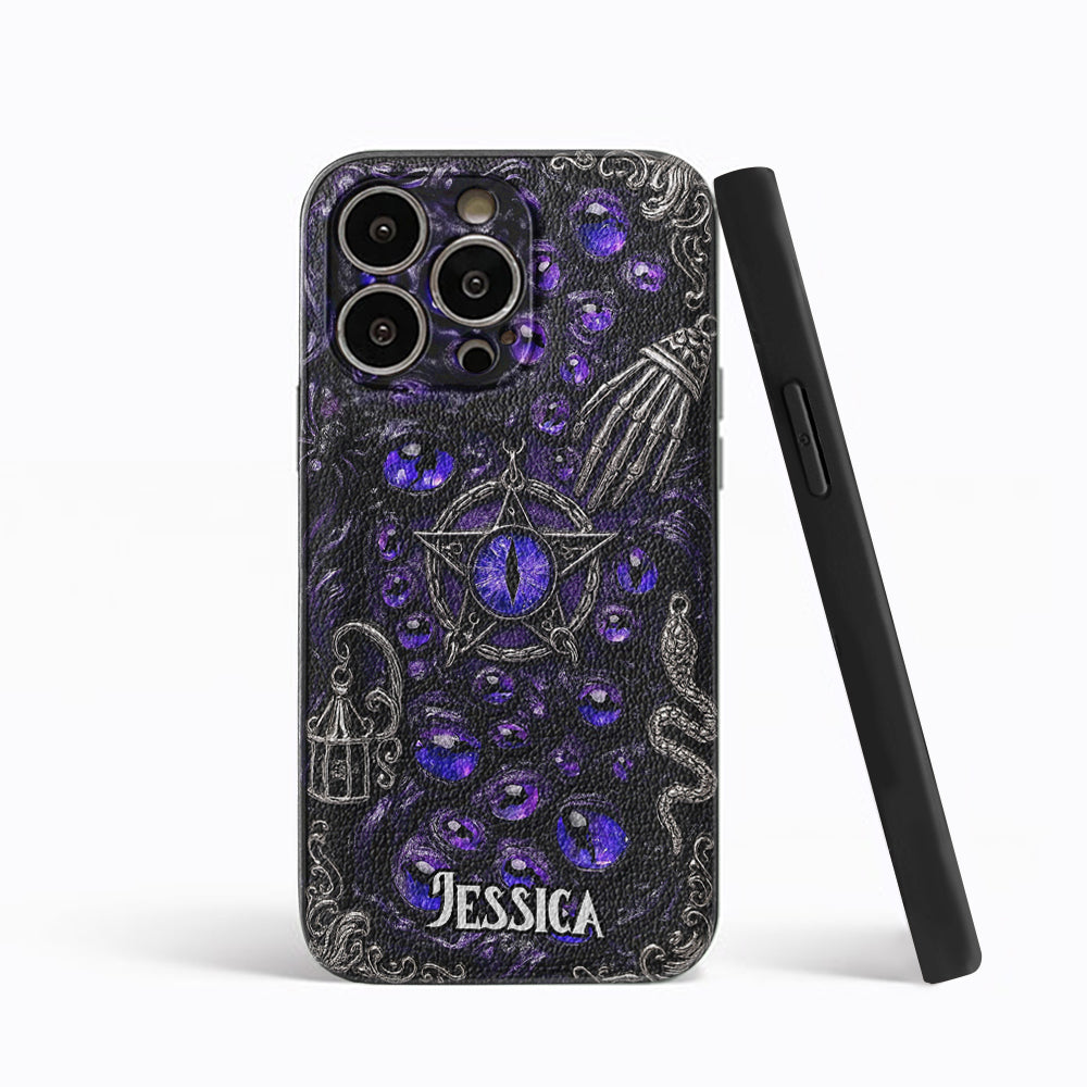 Gothic Pentacle Witchy Vibe - Personalized Witch Leather Phone Case