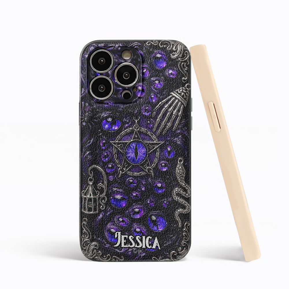 Gothic Pentacle Witchy Vibe - Personalized Witch Leather Phone Case