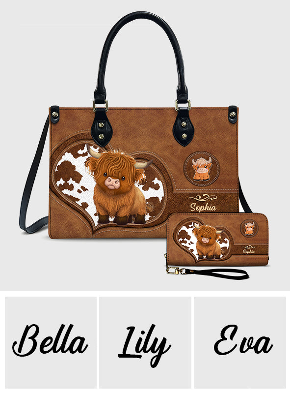 Portefeuille long en cuir de vache des Highlands personnalisé - Mignonne vache des Highlands