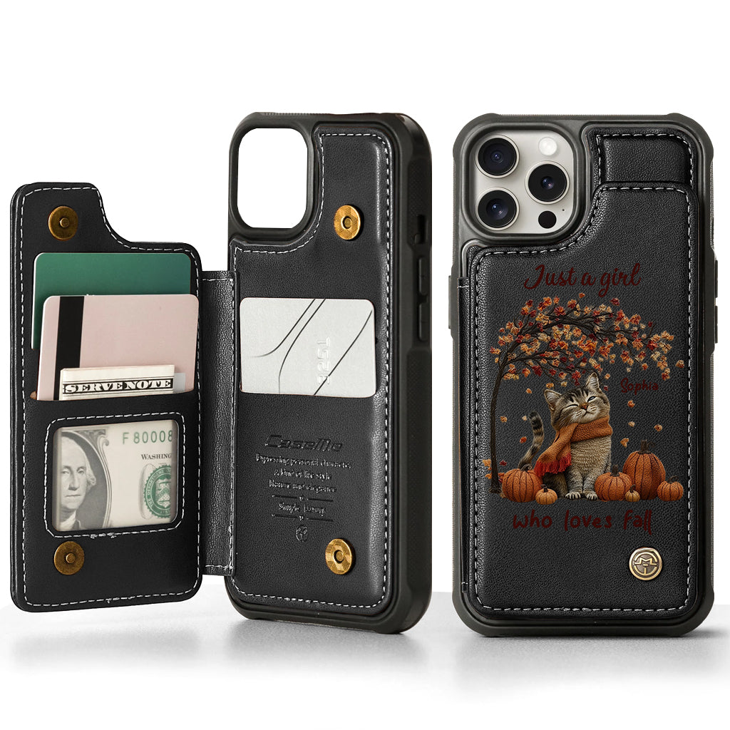 Just a Girl Who Loves Fall - Personalized Cat Wallet Phone Case