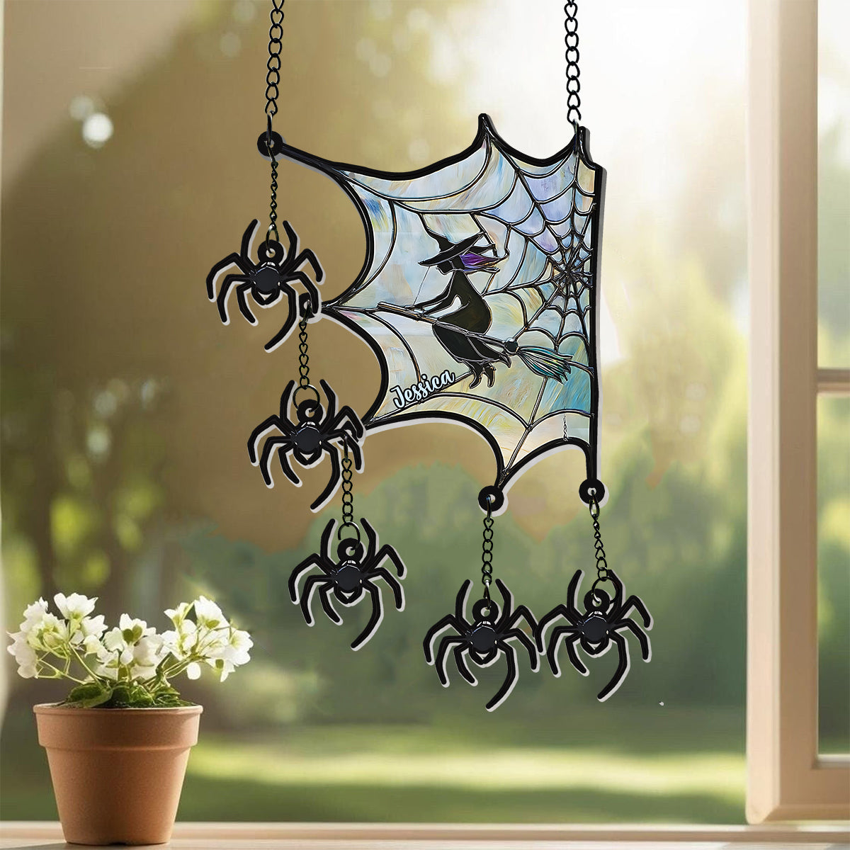 On A Dark Desert Highway Cool Wind In My Hair - Personalized Witch Window Hanging Suncatcher With Charms